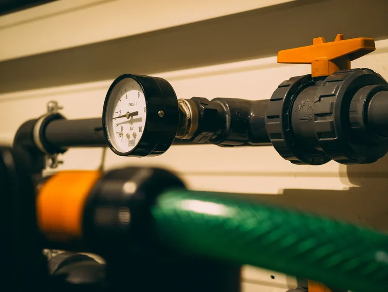 A pressure gauge fitted to a water line